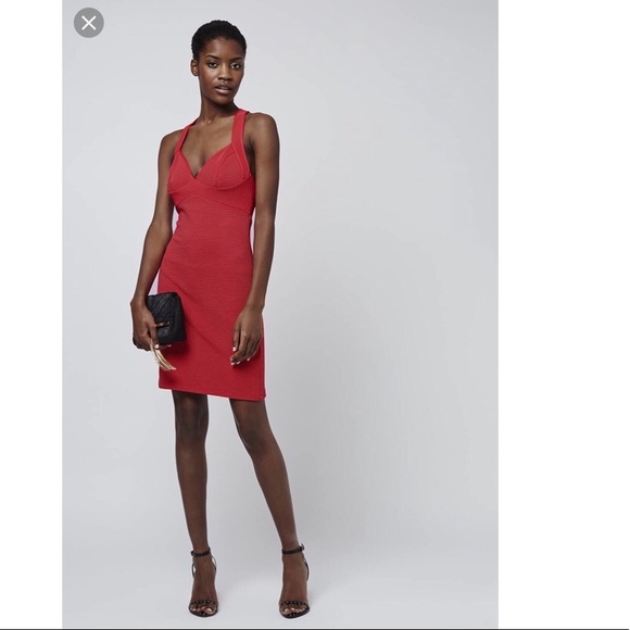 TopShop Red Plunge Rigged Bodycon Dress - Picture 6 of 7